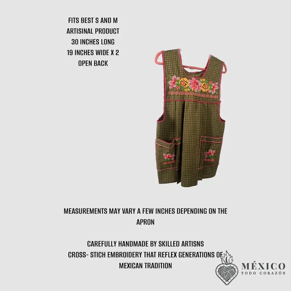 Traditional Mexican Cross-Stitch Embroidered Apron – Deluxe Artisan Smock Style